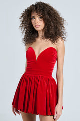 FEEL SOMETHING VELVET MINI DRESS IN RED
