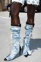 AZALEA WANG VILLAREAL DENIM BOOT WITH TIES