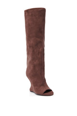 AZALEA WANG VINCENT BROWN SUEDE OPEN TOE BOOT