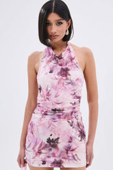 BAD HABITS VELVET PRINTED MINI DRESS