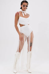 RODEO READY FRINGE MAXI DRESS IN WHITE