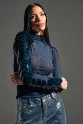 VELMA VINYL SINGLE SLEEVE SCALE TOP IN NAVY