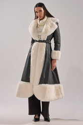 VIVIAN FUR TRIM TRENCH IN GREY