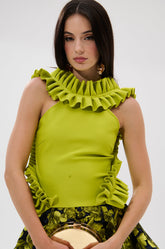 BAROQUE MOCK NECK TOP IN CHARTREUSE