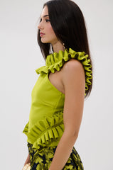 BAROQUE MOCK NECK TOP IN CHARTREUSE