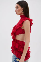 TIFFANY RUFFLE BLOUSE IN RED