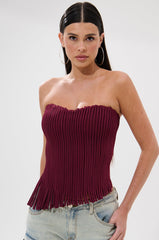 ACCORDION CORSET TOP IN BURGUNDY