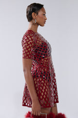 SHE'S DIFFERENT CUT OUT FAUX LEATHER MINI DRESS IN BURGUNDY