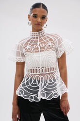 DOLL FACE SHORT SLEEVE STRUCTURED BLOUSE