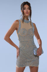 WORK OF ART RHINESTONE MESH MINI DRESS