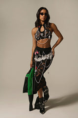 CONTROLLED CHAOS LACE MIDI SKIRT