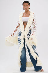 BORN LIKE THIS FRINGE DETAIL LONG CARDIGAN