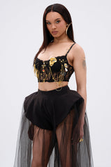 TWO FACED PIN DETAILED LACE TOP