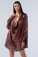 LENNON PLUNGING SATIN SHIRT DRESS