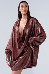 LENNON PLUNGING SATIN SHIRT DRESS