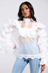 MELODY SHEER LACE LONG SLEEVE BLOUSE