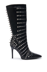 AZALEA WANG ZOX BLACK RHINESTONE AND STUDDED BLACK BOOTIE