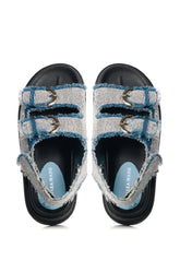 AZALEA WANG BASIA DENIM SILVER RHINESTONE SANDAL