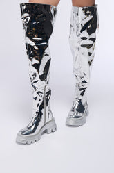 AZALEA WANG CORTLAND SILVER THIGH HIGH BOOT