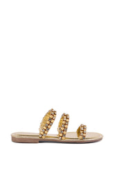 AZALEA WANG GYLLIAN GOLD EMBELLISHED FLAT SANDAL