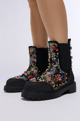 AZALEA WANG MERIAL BLACK BROCADE CHELSEA BOOTIE