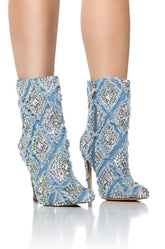 AZALEA WANG YOSHA DENIM EMBELLISHED BOOTIE