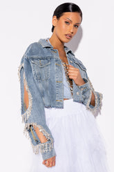 DIAMOND CUT OUT CROP DENIM JACKET