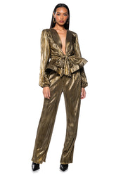 NOEL PLEATED METALLIC PALAZZO PANT