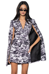 READ ALL ABOUT IT PRINTED BLAZER DRESS