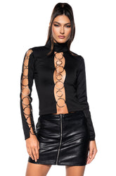 SILVER RING MOCK NECK KNIT TOP