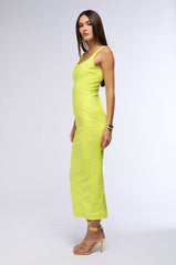 TAKE ME OUT FAUX LEATHER MAXI DRESS IN LIME