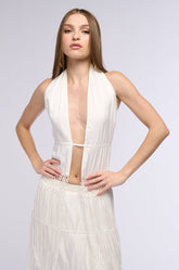 THE BEST PART HALTER TOP WITH FRINGE DETAILS