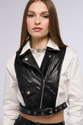 TOUCH ME FAUX LEATHER VEST OVERLAY BLOUSE