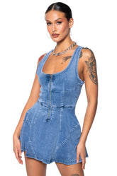 VIVIAN BLUE DENIM MINI DRESS IN BLUE