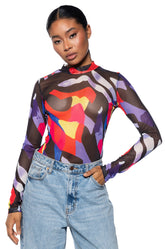 WHERE MY HEART IS MOCK NECK LONG SLEEVE MESH TEE