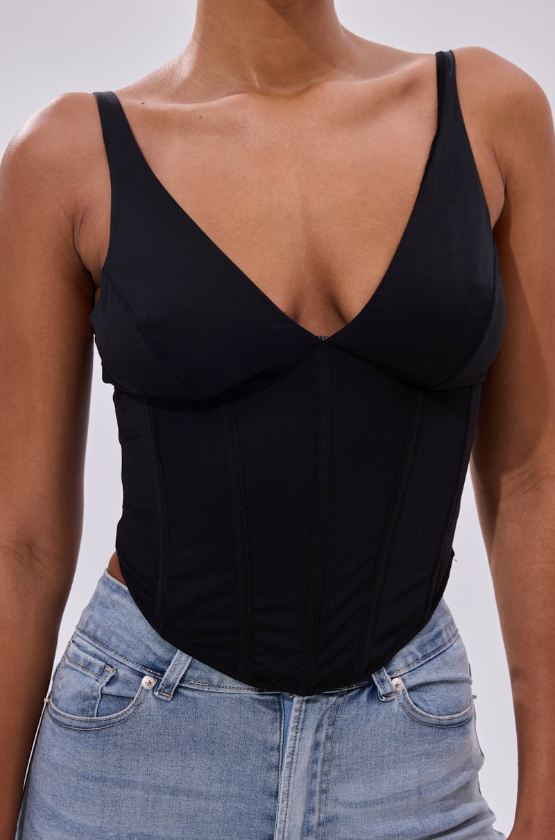 FREE SPIRIT SLEEVELESS CORSET TOP IN BLACK