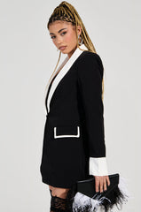 MIDNIGHT IN PARIS CONTRAST TRIM FITTED BLAZER IN BLACK