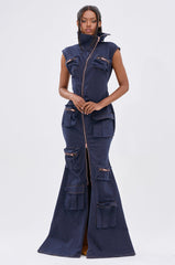 DONT MESS WITH ME COLLARED DENIM MAXI DRESS