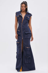 DONT MESS WITH ME COLLARED DENIM MAXI DRESS