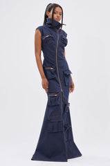 DONT MESS WITH ME COLLARED DENIM MAXI DRESS