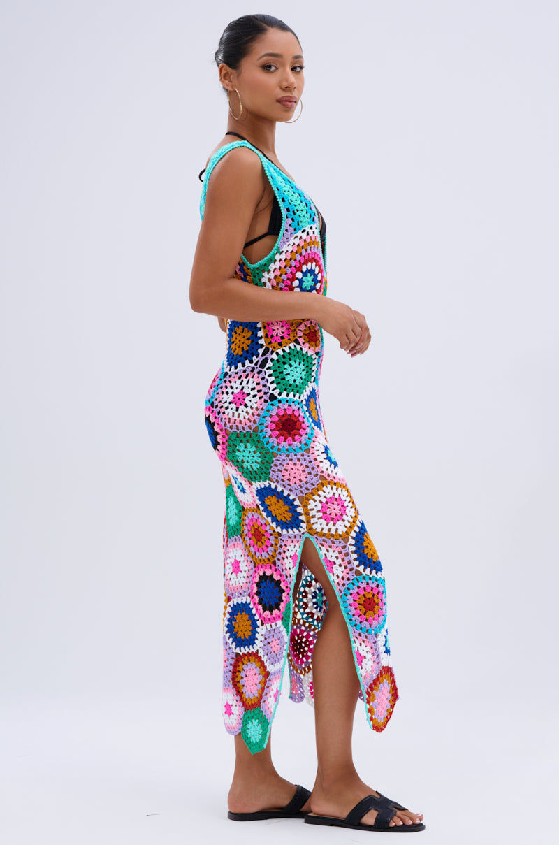 TAKE ME TO THE BEACH CROCHET MIDI DRESS