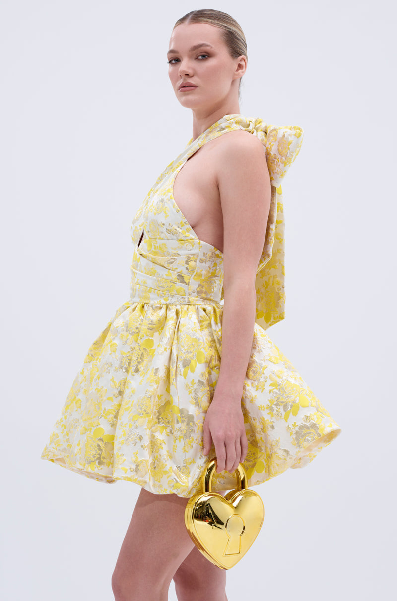 THE TOPIC AND TOP PICK BROCADE MINI DRESS IN YELLOW