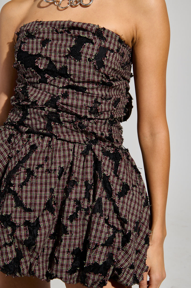 A STROLL DOWN SOHO DISTRESSED MINI DRESS