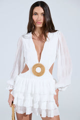 ON ISLAND TIME RUFFLED MINI DRESS-WHITE