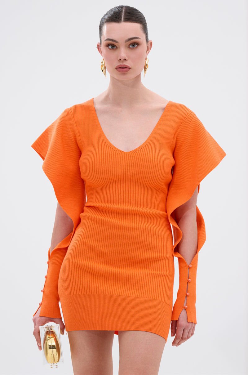 OFF TO BRUNCH KNIT MINI DRESS IN ORANGE