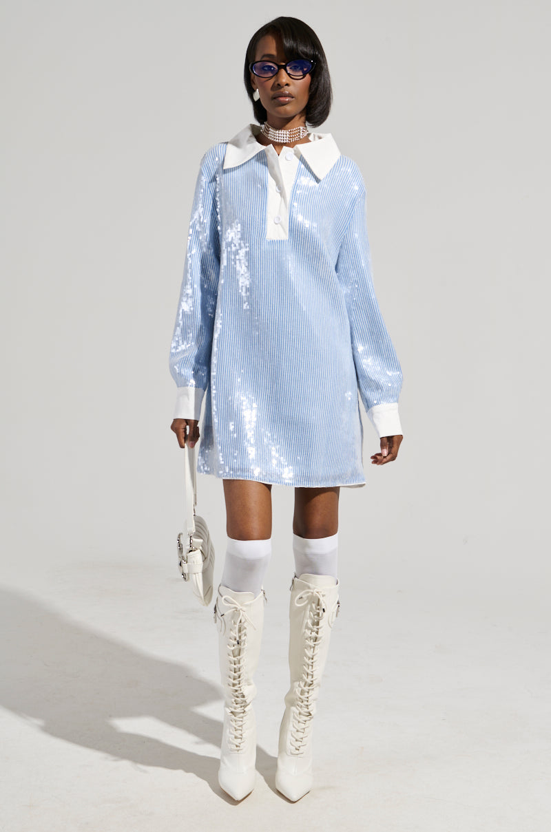 CHIC AF SEQUIN POPLIN MINI DRESS