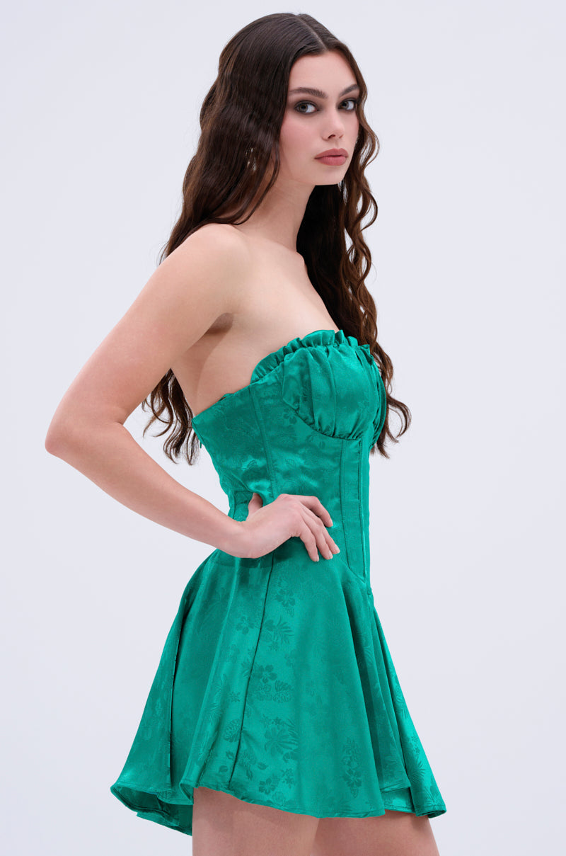 QUEEN OF IT ALL PRINTED SATIN MINI DRESS