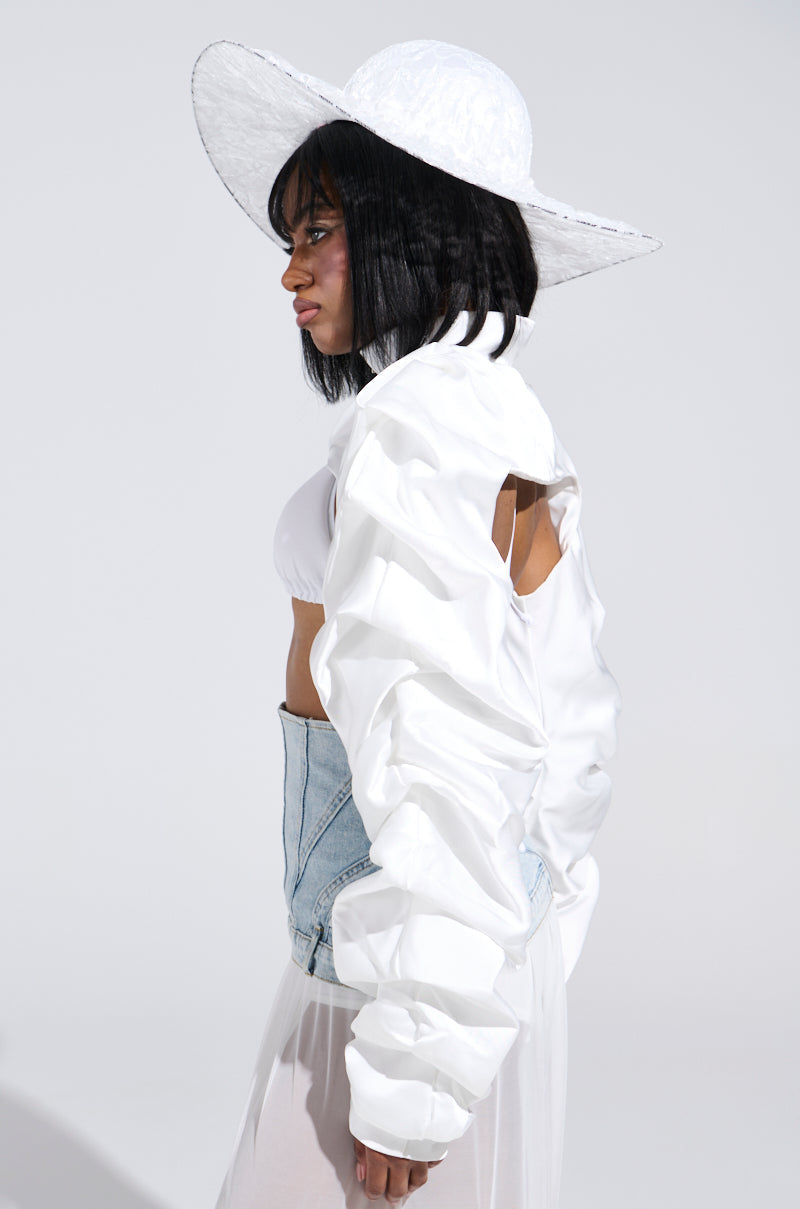 CORA SATIN BOLERO IN WHITE