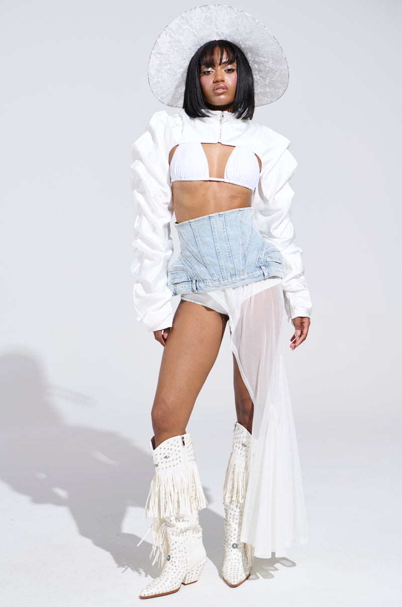 CORA SATIN BOLERO IN WHITE