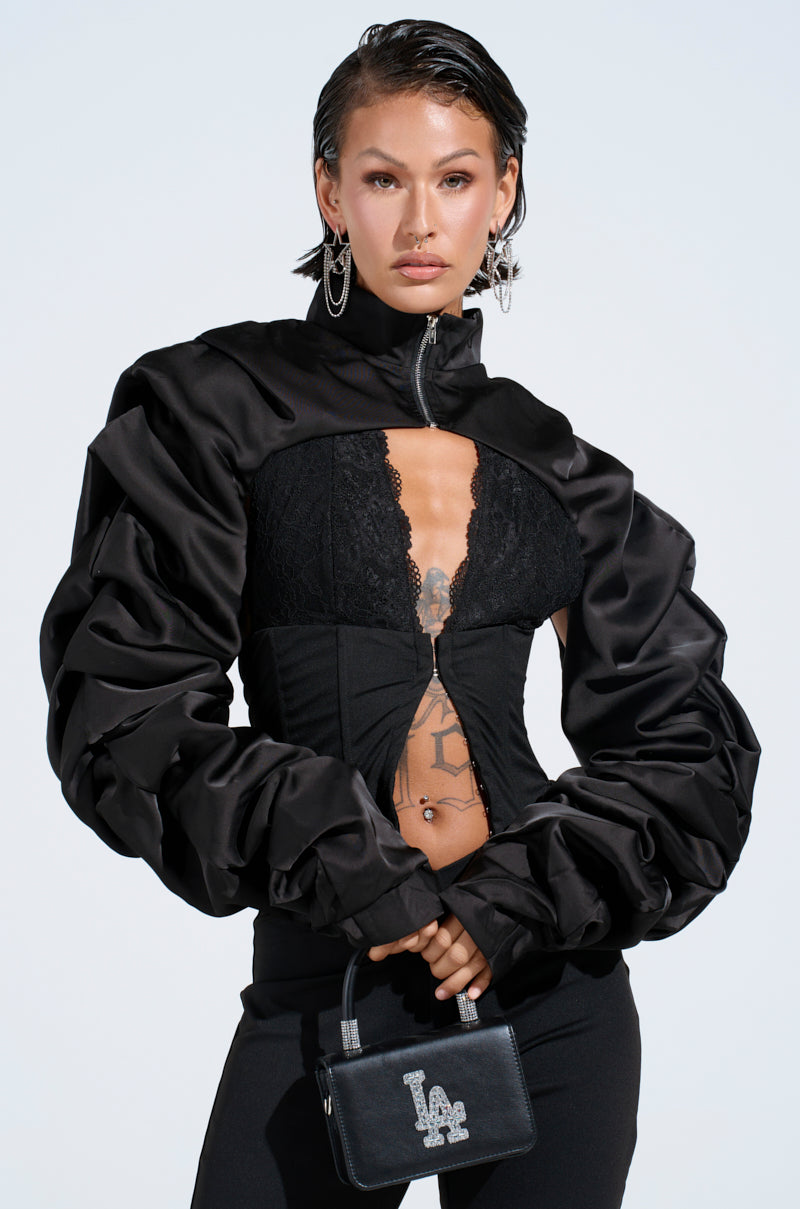 CORA SATIN BOLERO IN BLACK
